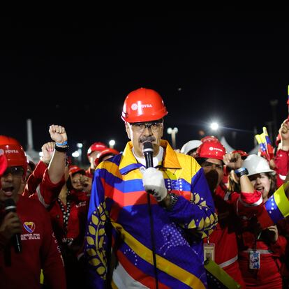 Fotografía cedida por Prensa Miraflores del presidente de Venezuela, Nicolás Maduro, durante un acto de Gobierno en Maracaibo.