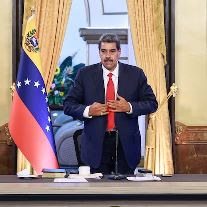 CARACAS, VENEZUELA - AUGUST 2: President Nicolas Maduro prepares to speak at a press conference after testifying before the electoral chamber at the main headquarters of the Supreme Court of Justice (TSJ) on August 2, 2024 at the Miraflores presidential palace in Caracas, Venezuela. Nicolas Maduro was declared as winner of the 2024 presidential election by the National Electoral Council while opposition leader Maria Corina Machado and candidate Edmundo Gonzalez claimed that the final result was not what Venezuelans decided during the election. Maduro requested the Supreme Tribunal of Justice to investigate the election to confirm his victory. (Photo by Jesus Vargas/Getty Images)