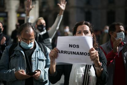 Protesta de hosteleros en Barcelona, este miércoles.