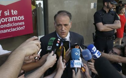 El president de la Lliga, Javier Tebas, dilluns a la sortida de l'Audiència.