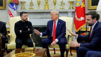 Momento de tensión durante la reunión entre el Presidente estadounidense, Donald Trump, el vicepresidente JD Vance y el presidente de Ucrania Volodímir Zelenski, el pasado 28 de febrero en la Casa Blanca de Washington.