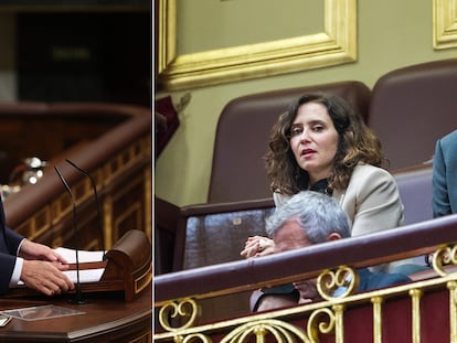 Pedro Sánchez e Isabel Díaz Ayuso en el pasado debate de investidura, el 15 de noviembre de 2024. En esa sesión, el ahora presidente se carcajeó de Alberto Núñez Feijóo y la presidenta de la Comunidad de Madrid musitó un insulto contra Sánchez.