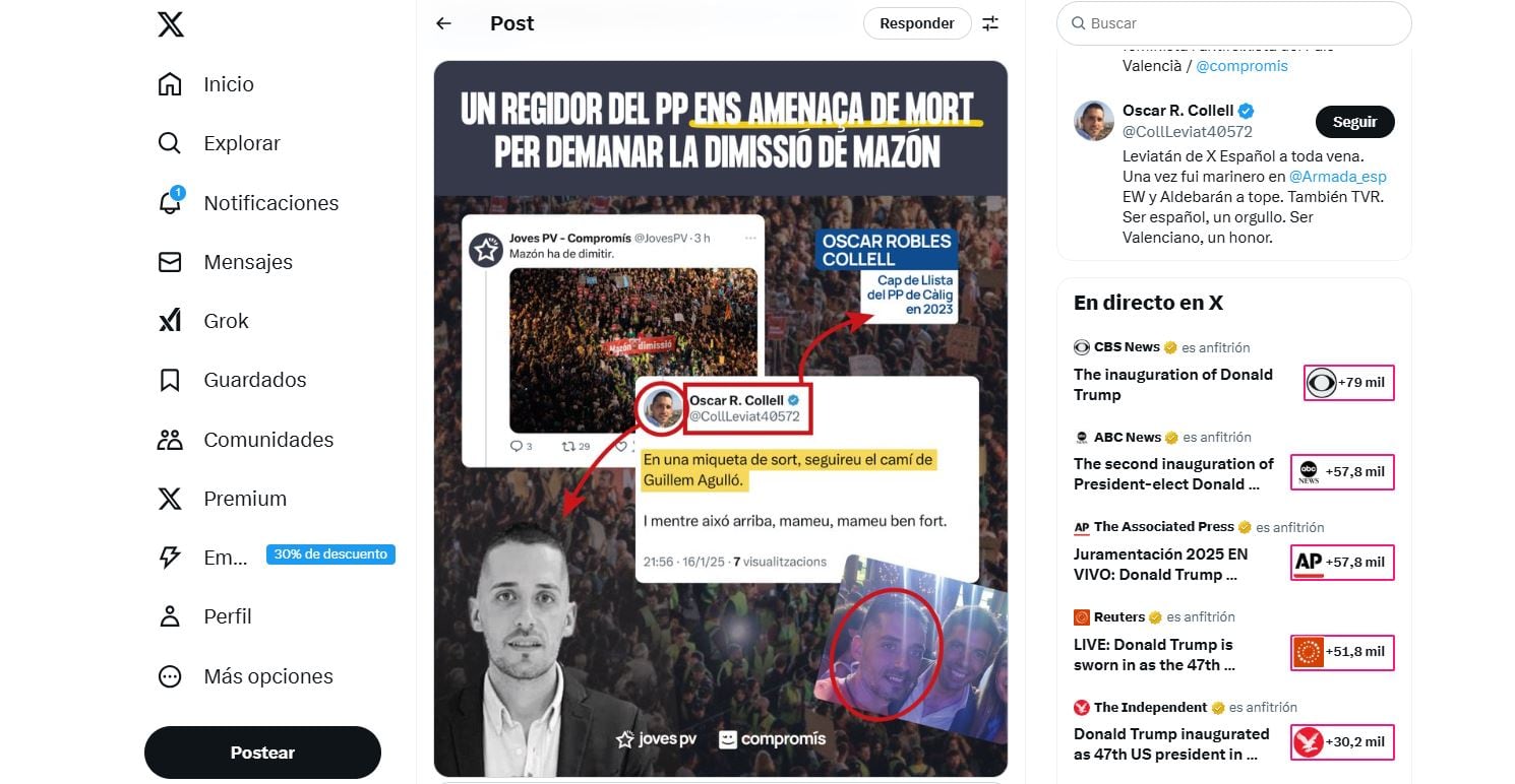 Un candidato del PP envía a jóvenes de Compromís “a seguir el camino de Guillem Agulló”, asesinado por un neonazi, tras pedir la dimisión de Mazón