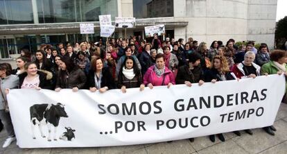 Un centenar de ganaderas protestan por la bajada del precio de la leche.