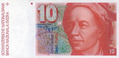 Leonhard Euler en un billete de 10 francos suizos.