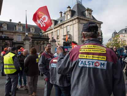 Protestas contra el cierre de la planta de Alstom en Belfort (Francia)