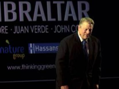 El exvicepresidente estadounidense y Premio Nobel de la Paz Al Gore, activista medioambiental contra el cambio climático, durante la conferencia qua ha ofrecido en Gibraltar en el seminario "Thinking Green" (Pensando verde).