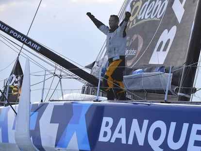 El patrón francés Armel Le Cléac'h a su llegada a Le Sables d’Olonne (Francia).