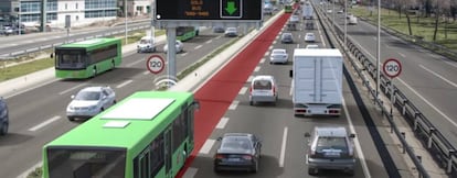 Recreación del carril BUS VAO en la autovía A-2 en su acceso a Madrid.