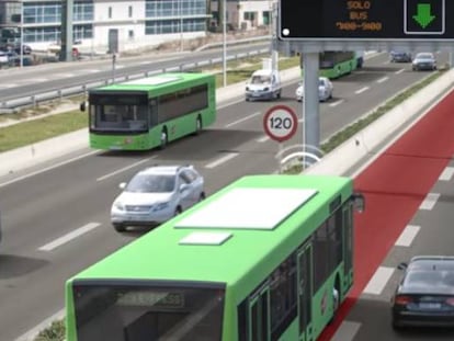 Recreación del carril BUS VAO en la autovía A-2 en su acceso a Madrid.