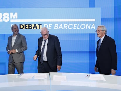 Ada Colau, Jaume Collboni, Ernest Maragall y Xavier Trias en el debate de Barcelona organizado por EL PAÍS y Ser Catalunya.