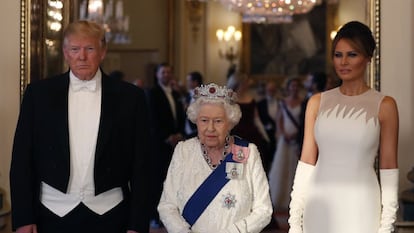 Donald Trump, Queen Elizabeth II and Melania Trump, during a state visit to the U.K. in June 2019.