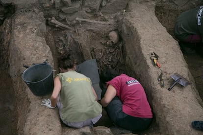 Trabajos de la primera fase de exhumación en cementerio de Colmenar Viejo, en agosto de 2022. En esta fase se exhumó a 12 personas. 