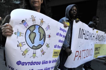 Marcha antirracista en Atenas, el sábado 19 de enero.