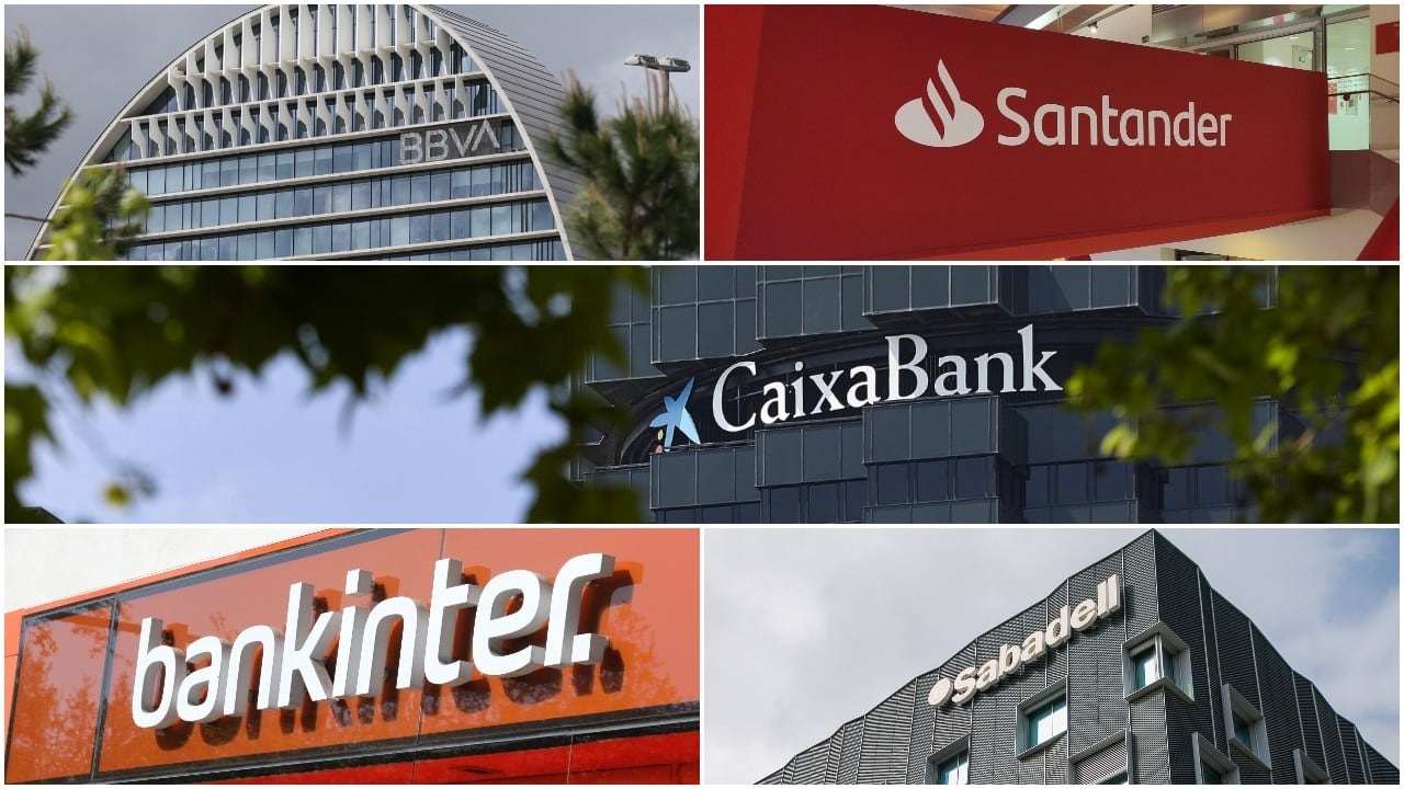 Logos de BBVA, Santander, CaixaBank, Bankinter y Banco Sabadell.
EUROPA PRESS.