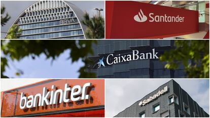 Logos de BBVA, Santander, CaixaBank, Bankinter y Banco Sabadell.