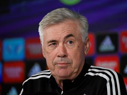 Carlo Ancelotti, este sábado en rueda de prensa antes de enfrentarse el Barcelona.