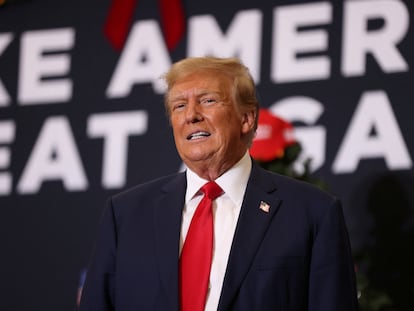 Republican presidential candidate and former U.S. president Donald Trump at a campaign event in Waterloo, Iowa, U.S. December 19, 2023.