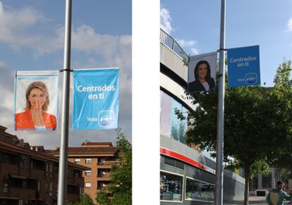 Los carteles electorales de Cospedal y Barredo que ha denunciado el PSOE.