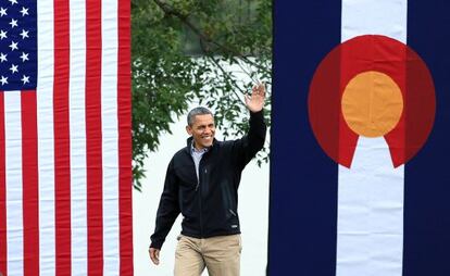 El presidente de EE UU, Barack Obama, en un acto de campa&ntilde;a electoral en Denver, Colorado. 
 