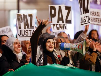 Un momento de la concentración contra la partición de Palestina que tuvo lugar el miércoles 29 de noviembre en la Puerta del Sol de Madrid.
