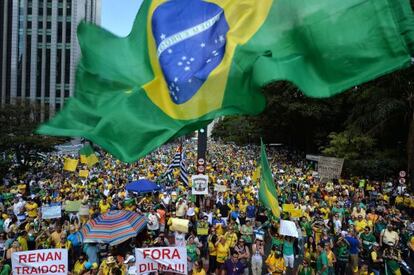 Demonstrators protested against Dilma Rousseff in Sao Paulo on August 16.