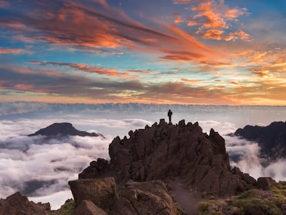 Atardecer en el Roque de los Muchachos, el punto más alto de la isla de La Palma (Canarias). 