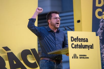 El presidente del Govern, Pere Aragonès, en el acto de inicio de campaña de ERC por el 23J.