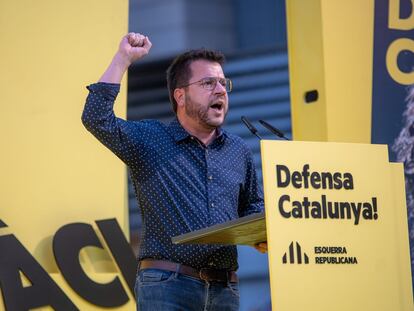 El presidente del Govern, Pere Aragonès, en el acto de inicio de campaña de ERC por el 23J.