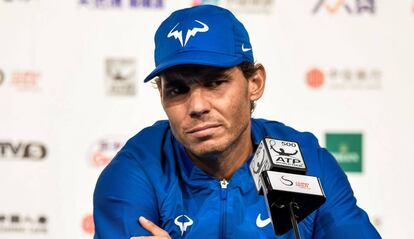 Rafa Nadal, en la rueda de prensa posterior a su victoria ante Lucas Pouille.