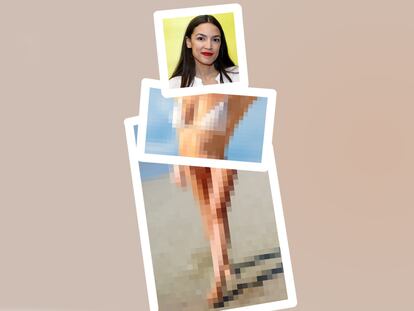 Montaje con supuestas imágenes generadas por un algoritmo a partir de una foto de Alexandria Ocasio-Cortez.