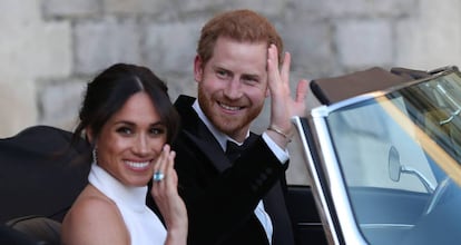 Enrique y Meghan salen de Windsor hacia Frogmore House para celebrar la fiesta de su boda, el 19 de mayo de 2018.