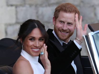 Enrique y Meghan salen de Windsor hacia Frogmore House para celebrar la fiesta de su boda, el 19 de mayo de 2018.