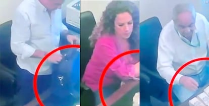 Videos muestran a los funcionarios Raúl Pozos Lanz, la senadora Rocío Abreu Artiñano y Armando Toledo Jamit recibiendo varios fajos de billetes en las oficinas del Palacio de Gobierno de Campeche difundidos en el noticiero “En Punto” de la empresa Televisa.