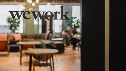 A WeWork logo is seen at a WeWork office in San Francisco, California, U.S. September 30, 2019.