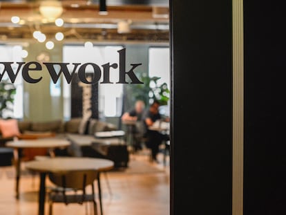 A WeWork logo is seen at a WeWork office in San Francisco, California, U.S. September 30, 2019.