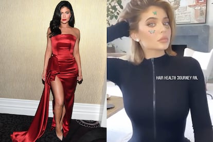 Kylie Jenner. "Devolviendo la salud a mi pelo". Este es el motivo que la pequeña del clan Kardashian esgrimió para justificar sacar su cabello en Instagram. Siempre escondido bajo pelucas, extensiones y tintes, aprovechó los tiempos de distanciamiento social para revelar la longitud real (por los hombros).