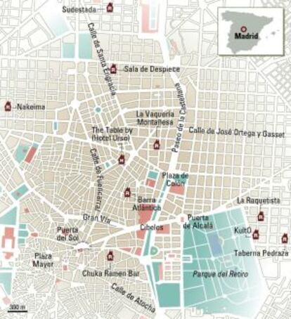 Mapa de restaurantes de Madrid.