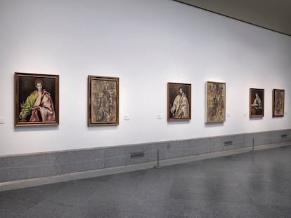 Una de las paredes de la sala 9B del Prado, donde se exhibe la exposición “Picasso, el Greco y el cubismo analítico”.