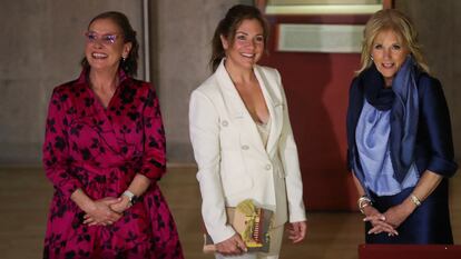 Beatriz Gutiérrez Müller, Sophie Grégorie Trudeau, y Jill Biden, en el museo del Templo Mayor de Ciudad de México