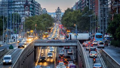 Embús a la Gran Via de Barcelona.