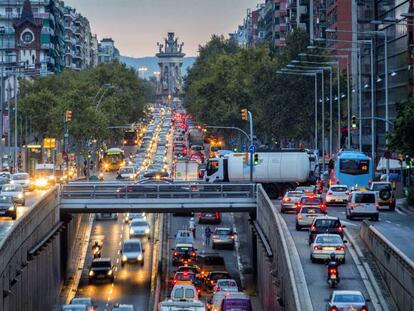 Embús a la Gran Via de Barcelona.