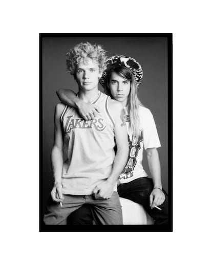 A photo of a very young Flea (l) and Anthony Kiedis by legendary photographer Steve Ochs.