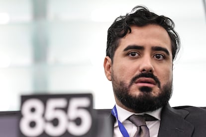 Alvise Pérez, durante un pleno en el Parlamento Europeo en Estrasburgo el 17 de septiembre. 