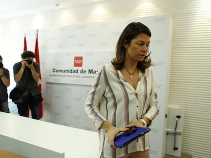 Lucía Figar, en el momento en el que anunció su renuncia, en junio de 2015.