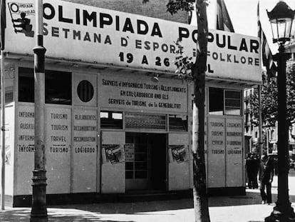 Puesto de la Olimpiada Popular para atender a los deportistas en Barcelona en 1936. 