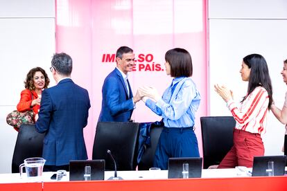 El secretario general del PSOE y presidente del Gobierno, Pedro Sánchez, durante la reunión de la Ejecutiva Federal en la sede del PSOE, este lunes.