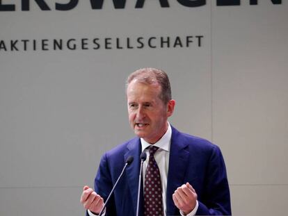 Herbert Diess, presidente del grupo Volkswagen, habla en el 70 aniversario de Seat en Martorell (Barcelona).