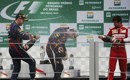 Vettel, Webber y Alonso, el podio de Interlagos.