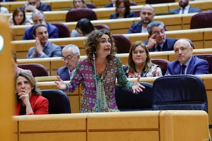 La vicepresidenta primera y ministra de Hacienda, María Jesús Montero, este martes en el Senado.